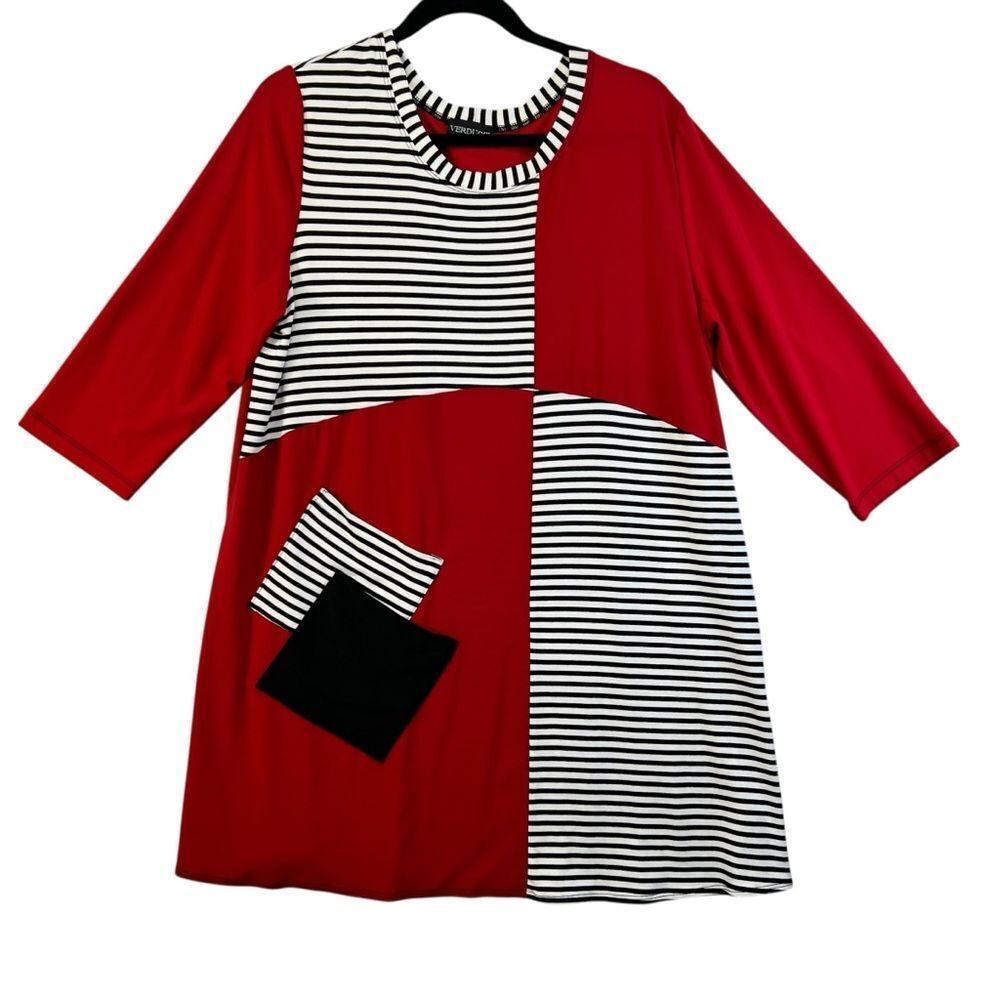 Verducci Women Red Abstract Striped Shirt Dress XL‎ New With Tags
